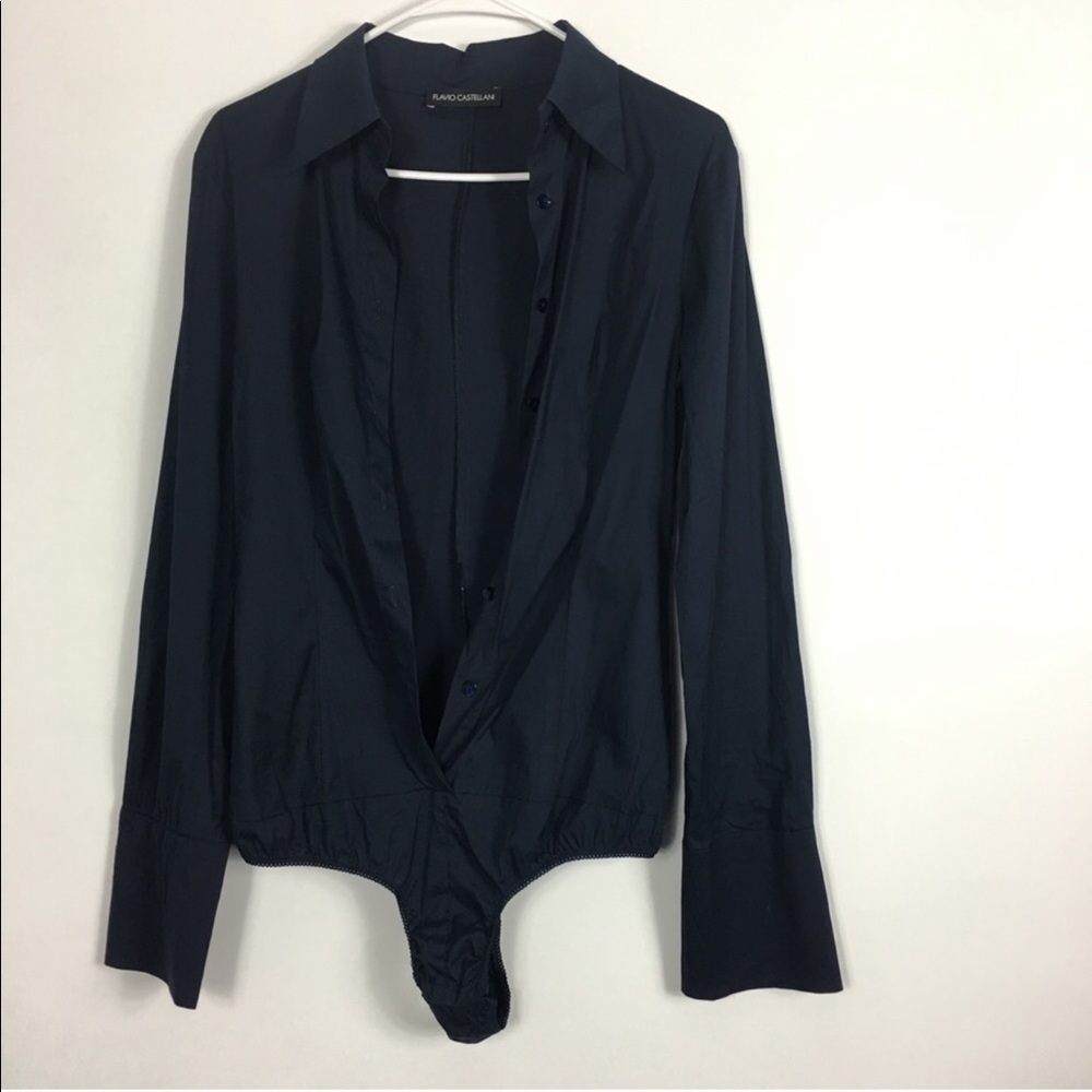 Flavio Castellani Navy button down bodysuit